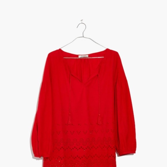 Madewell Bright Red Eyelet Lattice Cotton top size small - Picture 15 of 16